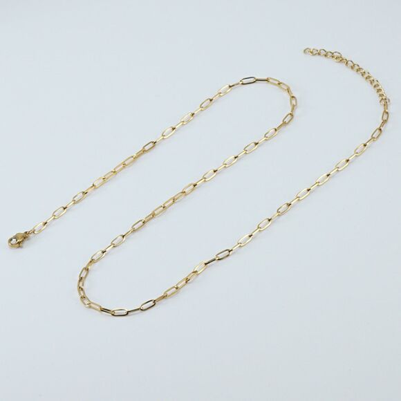18K Gold Paperclip Necklace Minimalist Chain Dainty Gold Plated Jewelry Layering - Picture 3 of 5